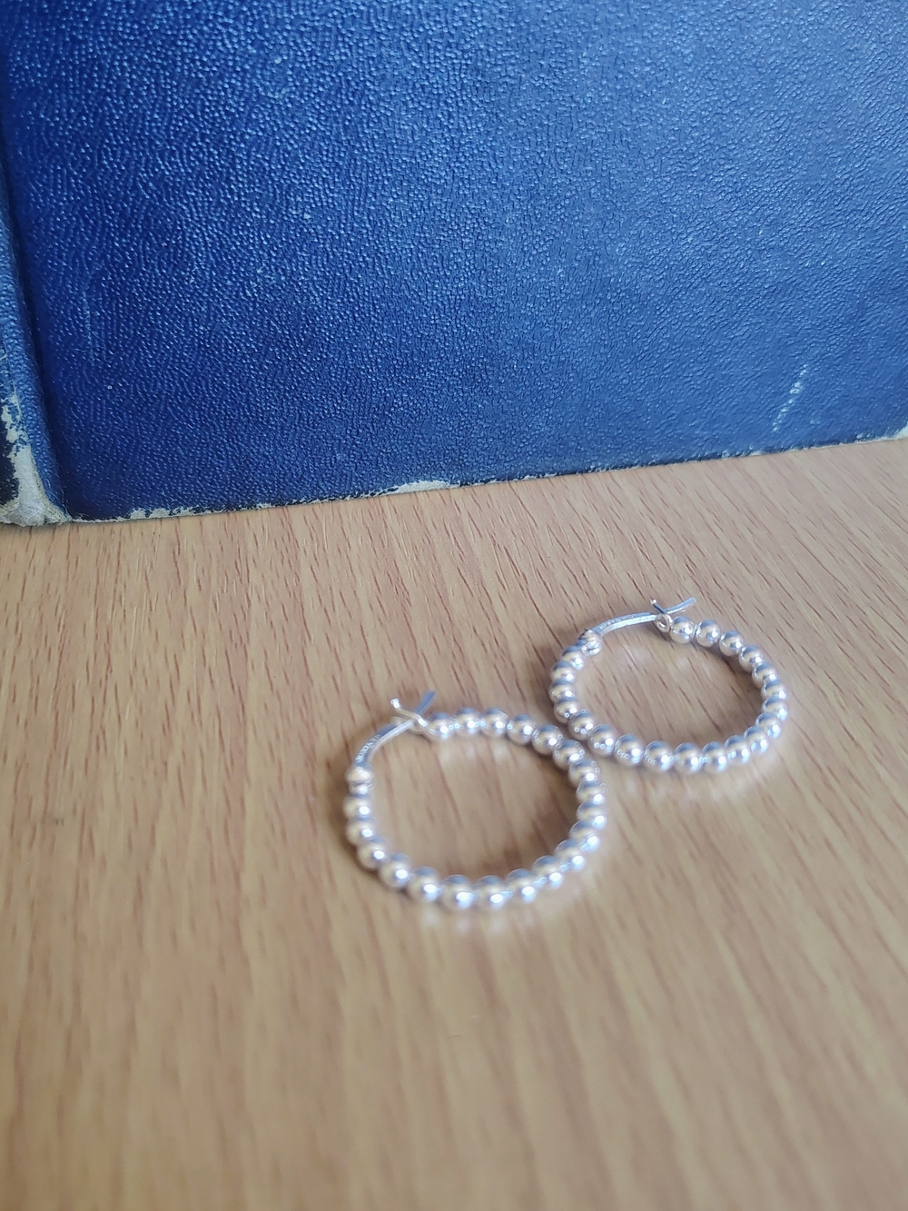 Silver Beaded Hoop Earrings — Women's Jewelry - Picture 2 of 4